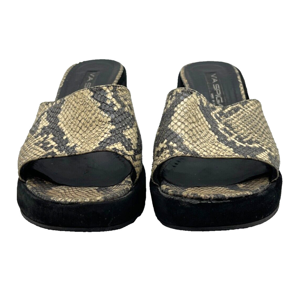 Via Spiga Women’s Phyton Wedge Peep Toe Animal Print Black Sandals Sz 8 M